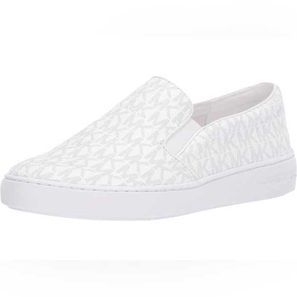 MICHAEL Michael Kors Keaton Slip-On (White Mini MK Logo Coated Canvas/Nappa) - Picture 4 of 16